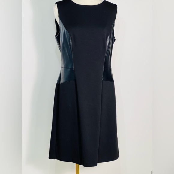 Lauren by Ralph Lauren Cocktail Sheath Dress Size 12 Black Faux Leather Accent - Picture 1 of 9